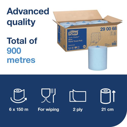 Tork Matic Hand Towel H1 Blue 150m (Pack of 6) 290068
