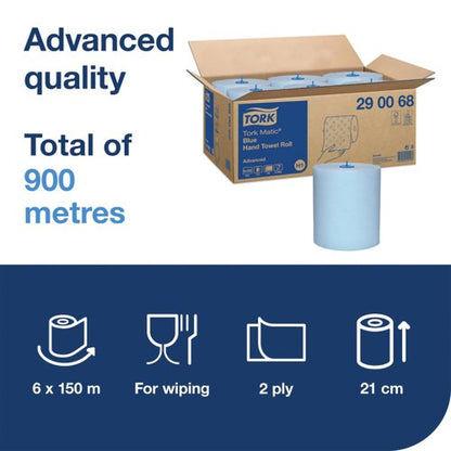 Tork Matic Hand Towel H1 Blue 150m (Pack of 6) 290068
