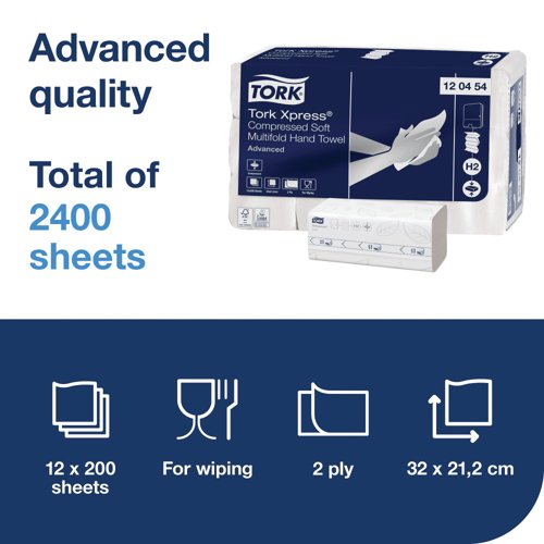 Tork Xpress Compressed Soft Multifold Hand Towels White (Pack of 2400) 120454