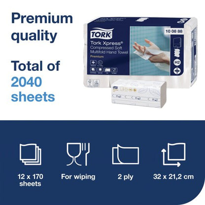 Tork Xpress Compressed Soft Multifold Hand Towels White (Pack of 2040) 100888