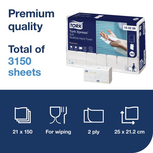 Tork Xpress Multifold Hand Towel H2 White 150 Sheets (Pack of 21) 100289