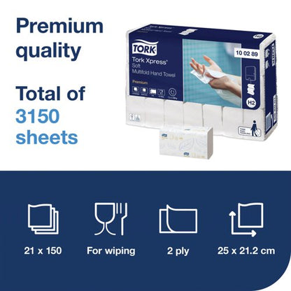 Tork Xpress Multifold Hand Towel H2 White 150 Sheets (Pack of 21) 100289