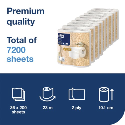 Tork Extra Soft Conventional Toilet Roll Premium 2-Ply 200 Sheets Per Roll 9x4 (Pack of 36) 101409