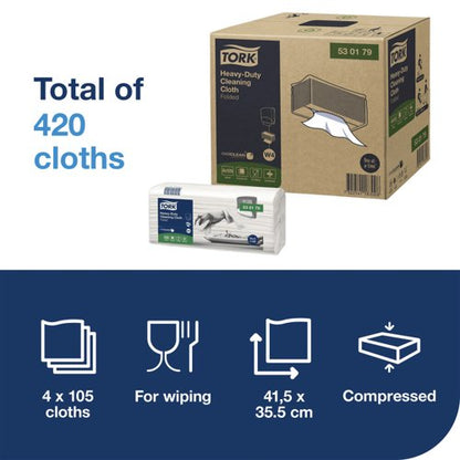 Tork Cleaning Cloth Heavy-Duty Folded 105 Sheets (Pack of 4) 530179
