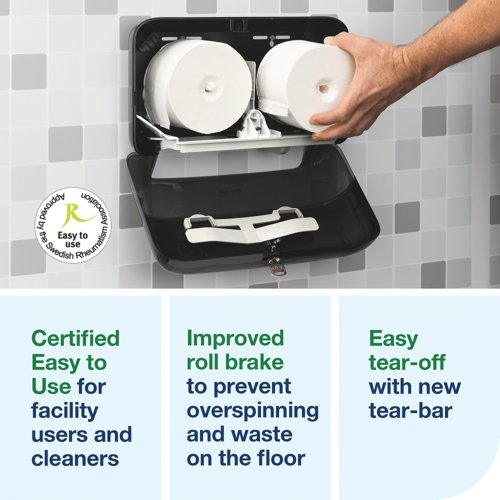 Tork OptiServe Coreless 2-Roll Toilet Roll Dispenser Black 558068