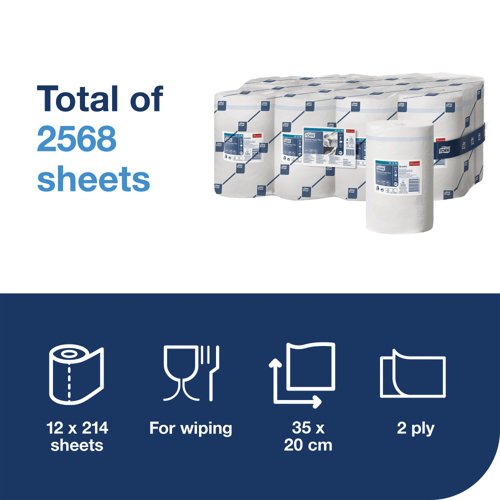 Tork Mini Centrefeed Roll 2-Ply 75m White (Pack of 12) 101230