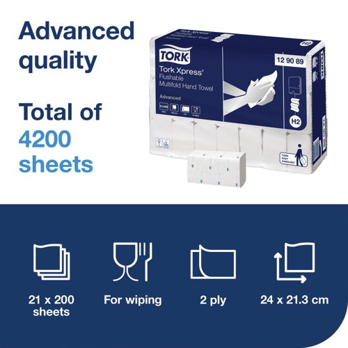 Tork Xpress Flushable Multifold Hand Towels White (Pack of 4200) 129089