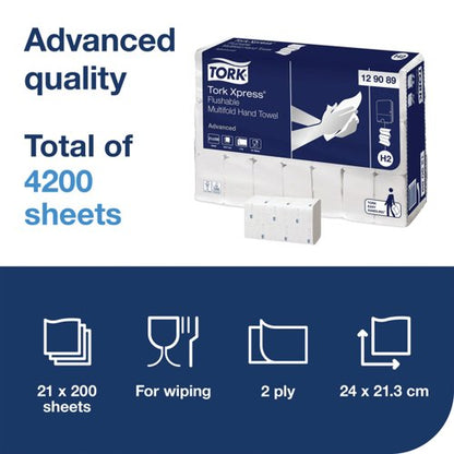 Tork Xpress Flushable Multifold Hand Towels White (Pack of 4200) 129089