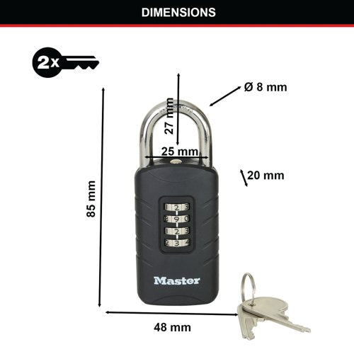 Master Lock Combi Padlock With Override Key Black 656EURDBLK