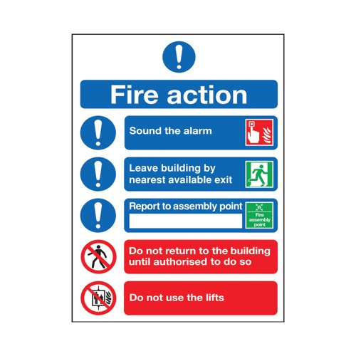 Safety Sign Fire Action Symbols A4 Pvc FR09950R