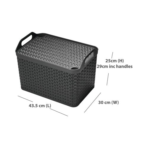 Strata Large Urban Store Basket with Lid 24L Charcoal Grey XW124-CHA-VW