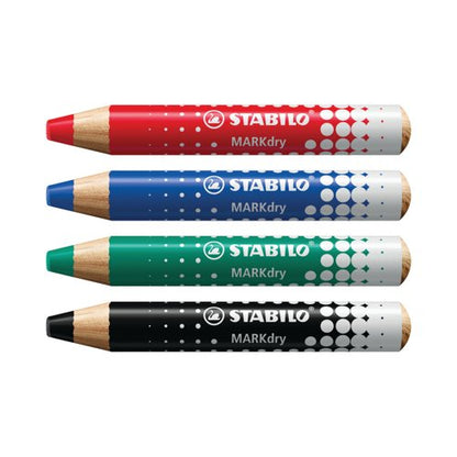 Stabilo Markdry Whiteboard Pencil x4 Assorted +Sharpener/Cloth 648/4-5
