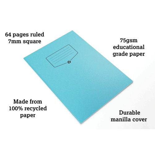 Silvine Recycled Exercise Book 7mm Square 64 Pages A4 Blue (Pack of 10) EXRE104