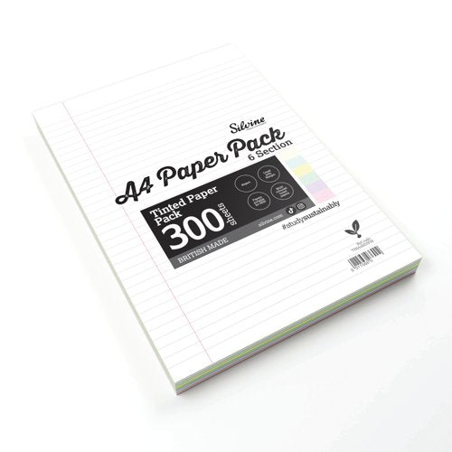 Silvine Tinted Paper SEN/Dyslexia 300 Sheets 6 Colours Ruled A4 (Pack of 5) TINA4MIXFM