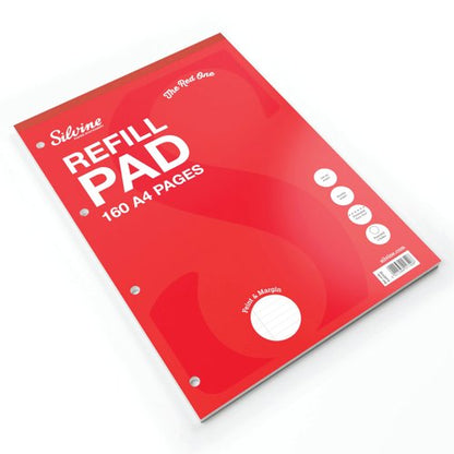Silvine Ruled Margin Punched Headbound Refill Pad 160 Pages A4 Pad (6 Pack) A4RPFM