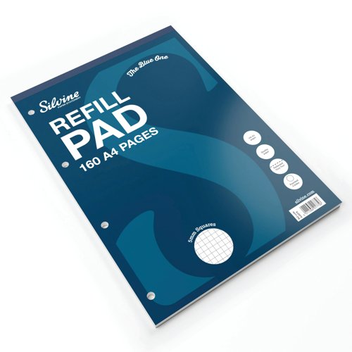 Silvine Ruled 5mm Square Headbound Refill Pad 160 Pages A4 (6 Pack) A4RPX