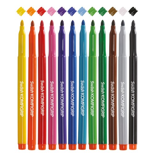 Swash KOMFIGRIP Colouring Pen Broad Tip Assorted (Pack of 12) TW12BD