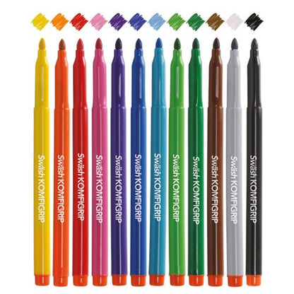 Swash KOMFIGRIP Colouring Pen Broad Tip Assorted (Pack of 12) TW12BD