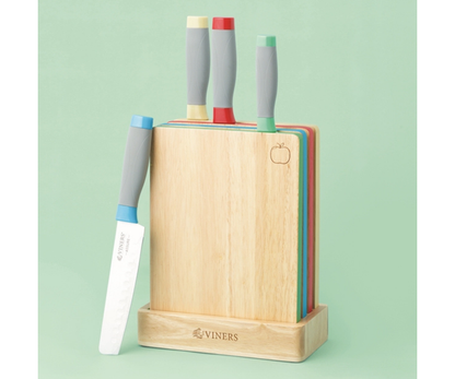 Viners Assure Colour Code Knife Block & Board Set