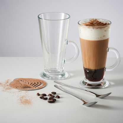 Ravenhead 5 Piece Latte/Irish Coffee Drink Set 2 Glasses, 2 Spoons and Stencil, Gift Boxed.
