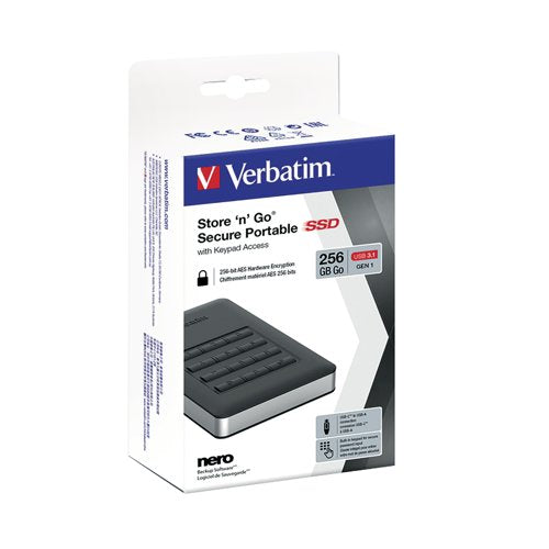 Verbatim Store 'n' Go Secure Portable SSD USB 3.1 256GB 53402