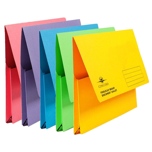 Pukka Pads Brights Document Wallets Foolscap Half Flap Assorted Colours (5 Pack) - NWT FM SOLUTIONS