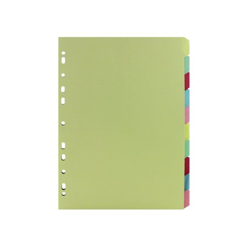 A4 Manilla Divider 110gsm 10-Part Green with Assorted Tabs ST05446