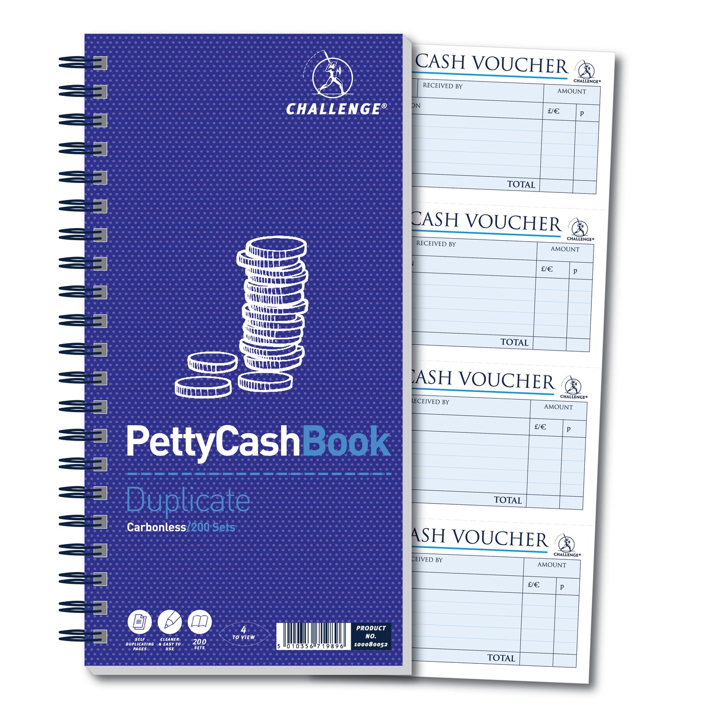 Challenge 280x141mm Duplicate Petty Cash Book Carbonless Wirebound 200 Sets - 100080052