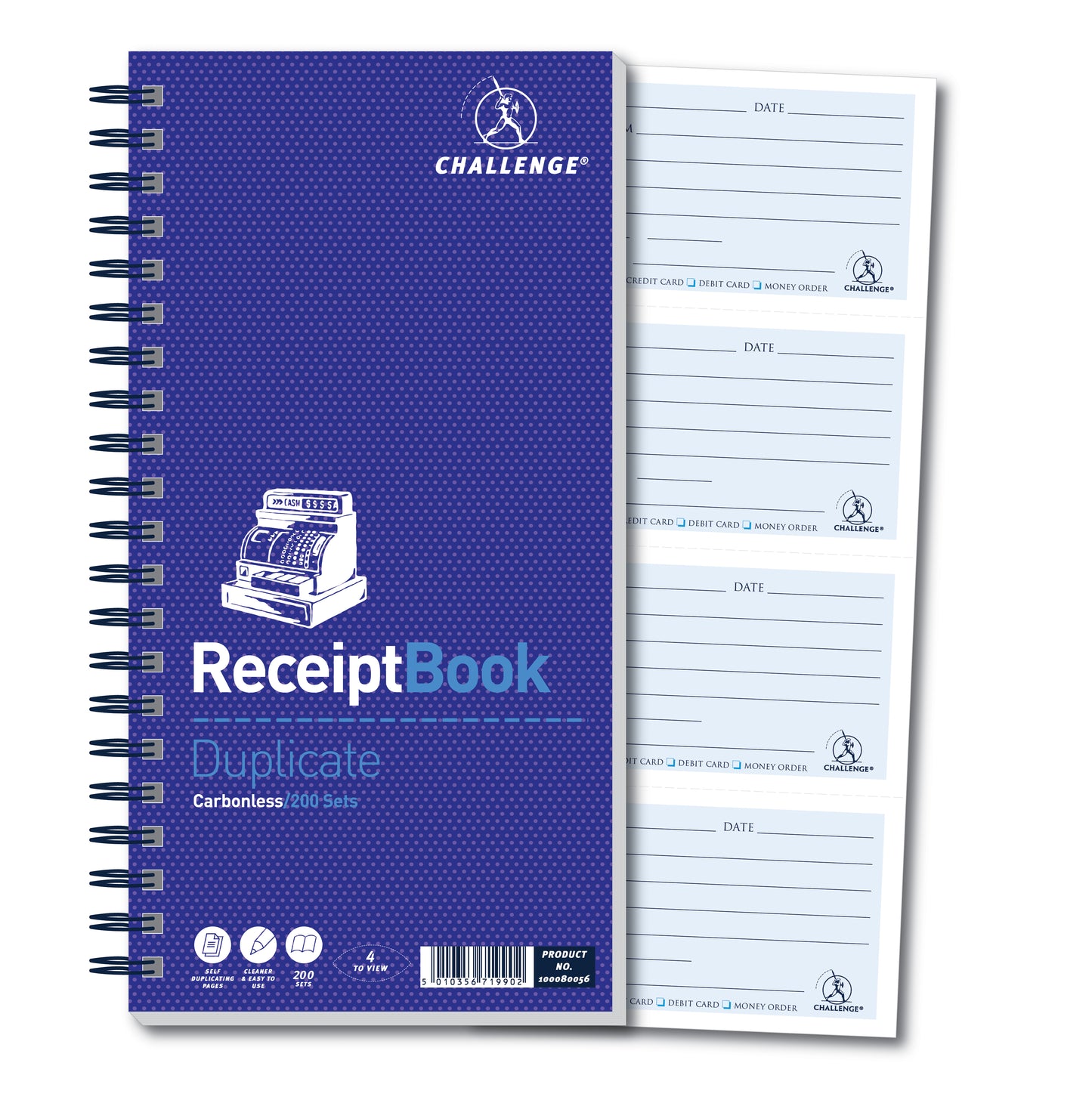 Challenge 280x141mm Duplicate Receipt Book Carbonless Wirebound 200 Sets - 100080056