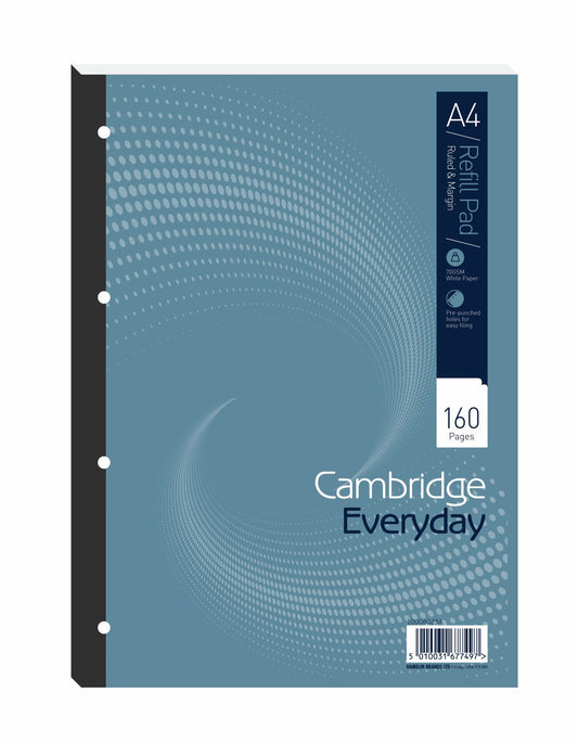Cambridge Everyday Refill Pad A4 Card Cover Ruled With Margin 160 Pages (Pack 5) 100080234 - NWT FM SOLUTIONS - YOUR CATERING WHOLESALER
