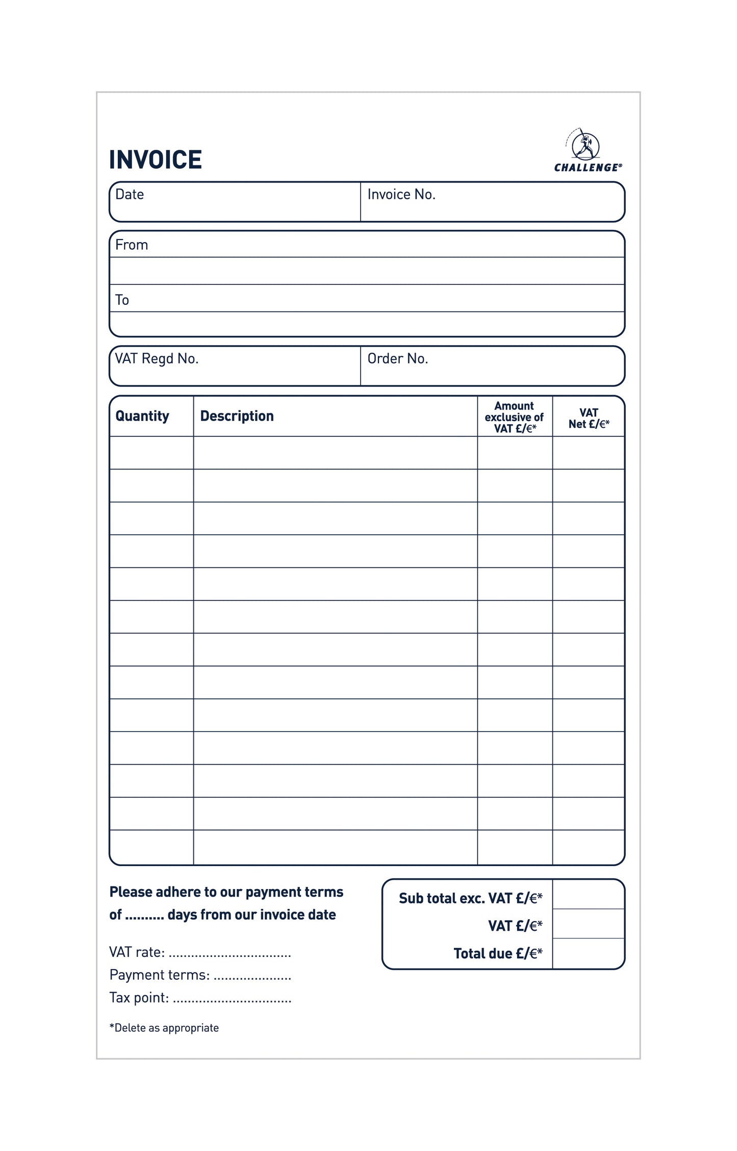 Challenge Duplicate Invoice Book 210x130mm Card Cover With VAT 100 Sets (Pack 5) 100080412