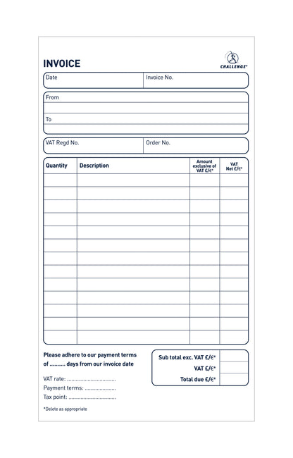 Challenge Duplicate Invoice Book 210x130mm Card Cover With VAT 100 Sets (Pack 5) 100080412