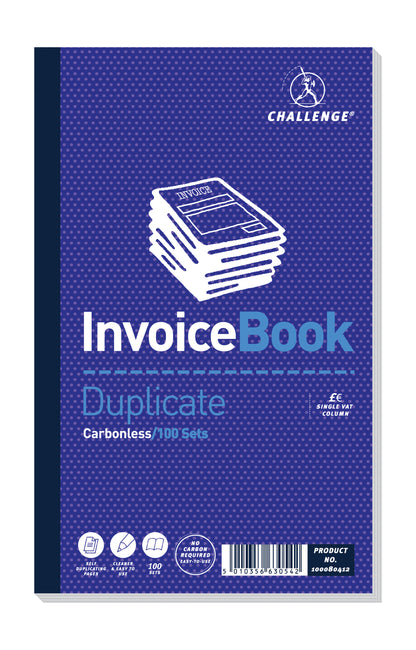 Challenge Duplicate Invoice Book 210x130mm Card Cover With VAT 100 Sets (Pack 5) 100080412 - NWT FM SOLUTIONS - YOUR CATERING WHOLESALER