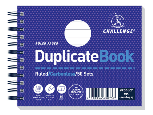 Challenge Duplicate Book Carbonless Wirebound Ruled 105x130mm (Pack 5) 100080427 - NWT FM SOLUTIONS - YOUR CATERING WHOLESALER