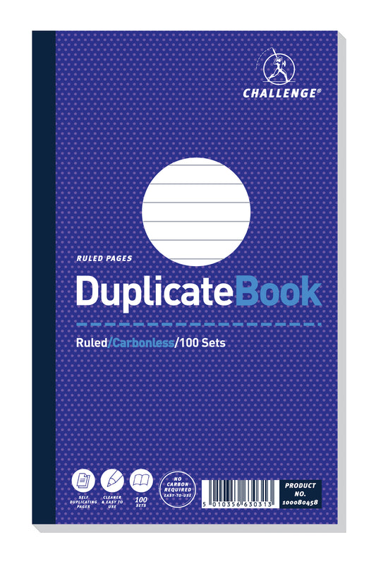 Challenge 210x130mm Duplicate Book Carbonless Ruled Taped Cloth Binding 100 Sets (Pack 5) - 100080458 - NWT FM SOLUTIONS - YOUR CATERING WHOLESALER