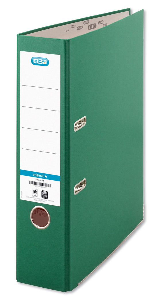 Elba Coloured Board Lever Arch File Paper on Board A4 80mm Spine Width Green (Pack 10) - 100202219 - NWT FM SOLUTIONS - YOUR CATERING WHOLESALER