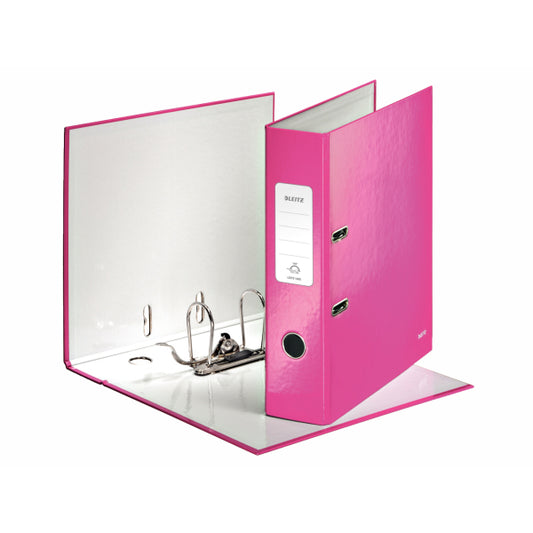 Leitz Wow Lever Arch File Laminated Paper on Board A4 80mm Spine Width Pink (Pack 10) 10050023 - NWT FM SOLUTIONS - YOUR CATERING WHOLESALER