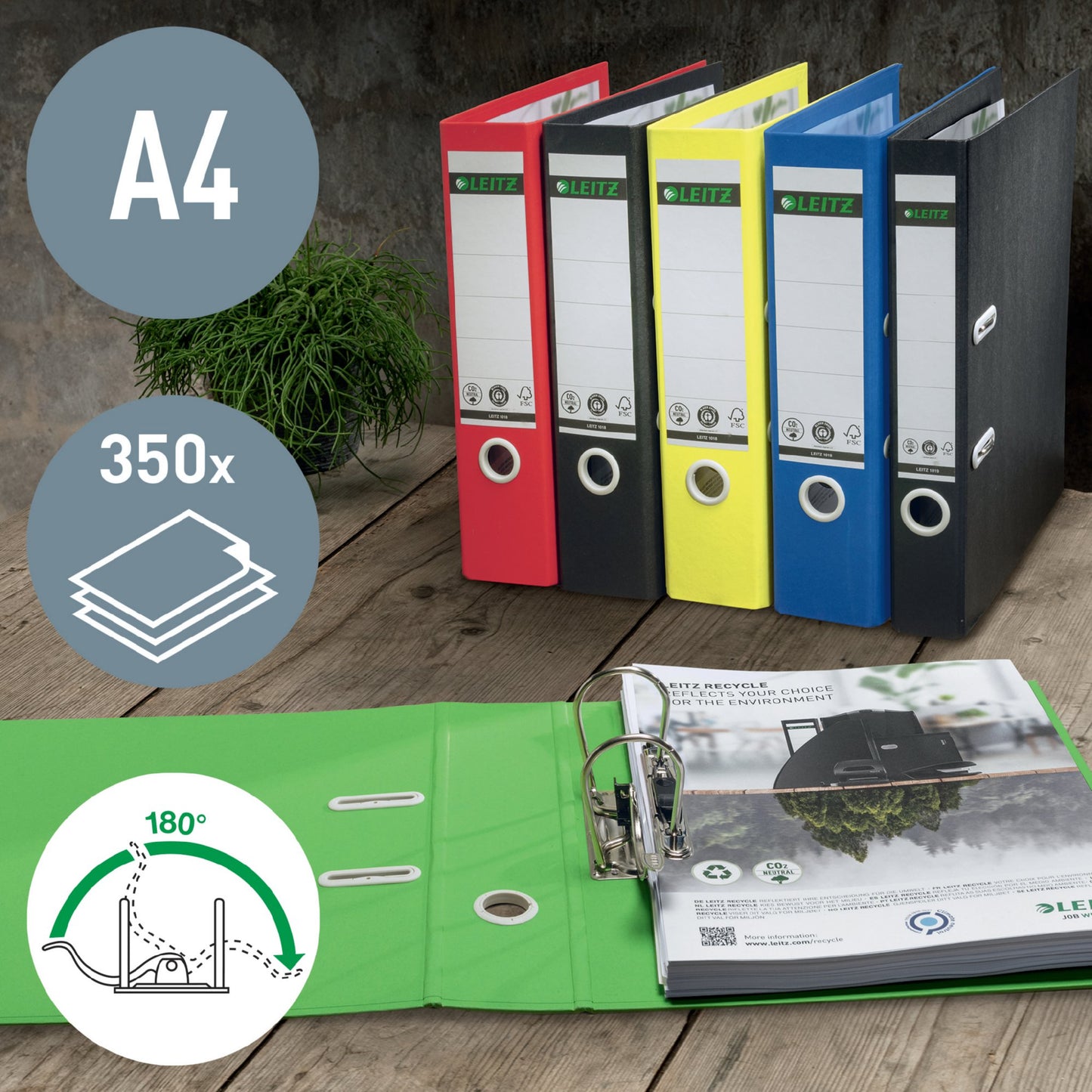 Leitz 180 Recycle Lever Arch File A4 50mm Spine Blue 10190035