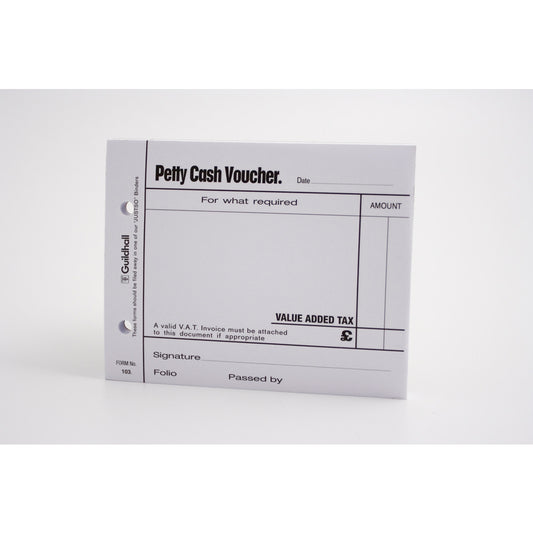 Guildhall Petty Cash Voucher Pad 127x101mm White 100 Pages (Pack 5) - 103-WHTZ - NWT FM SOLUTIONS - YOUR CATERING WHOLESALER