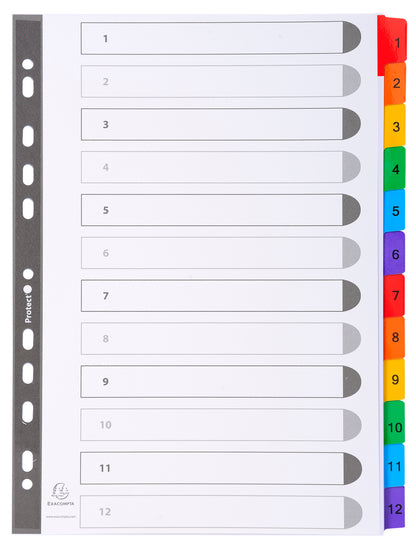 Exacompta Index 1-12 A4 160gsm Card White with Coloured Mylar Tabs - 1112E - NWT FM SOLUTIONS - YOUR CATERING WHOLESALER