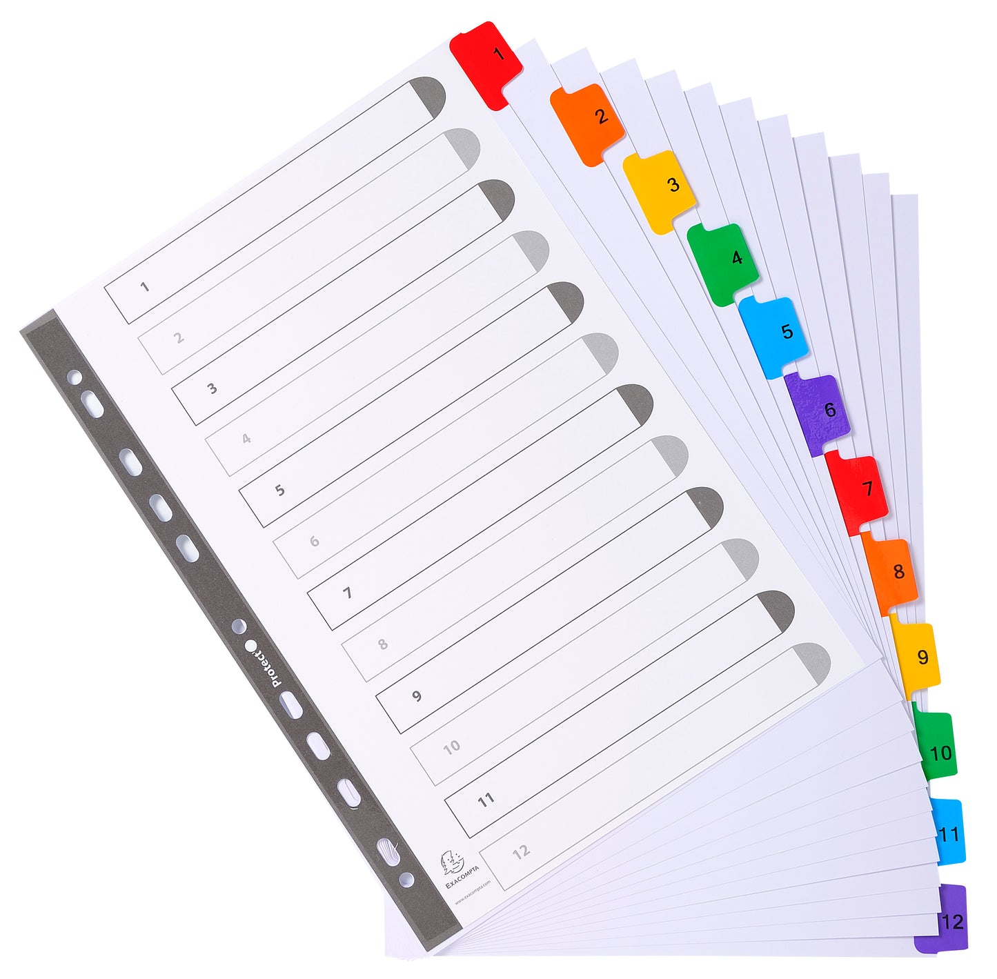 Exacompta Index 1-12 A4 160gsm Card White with Coloured Mylar Tabs - 1112E