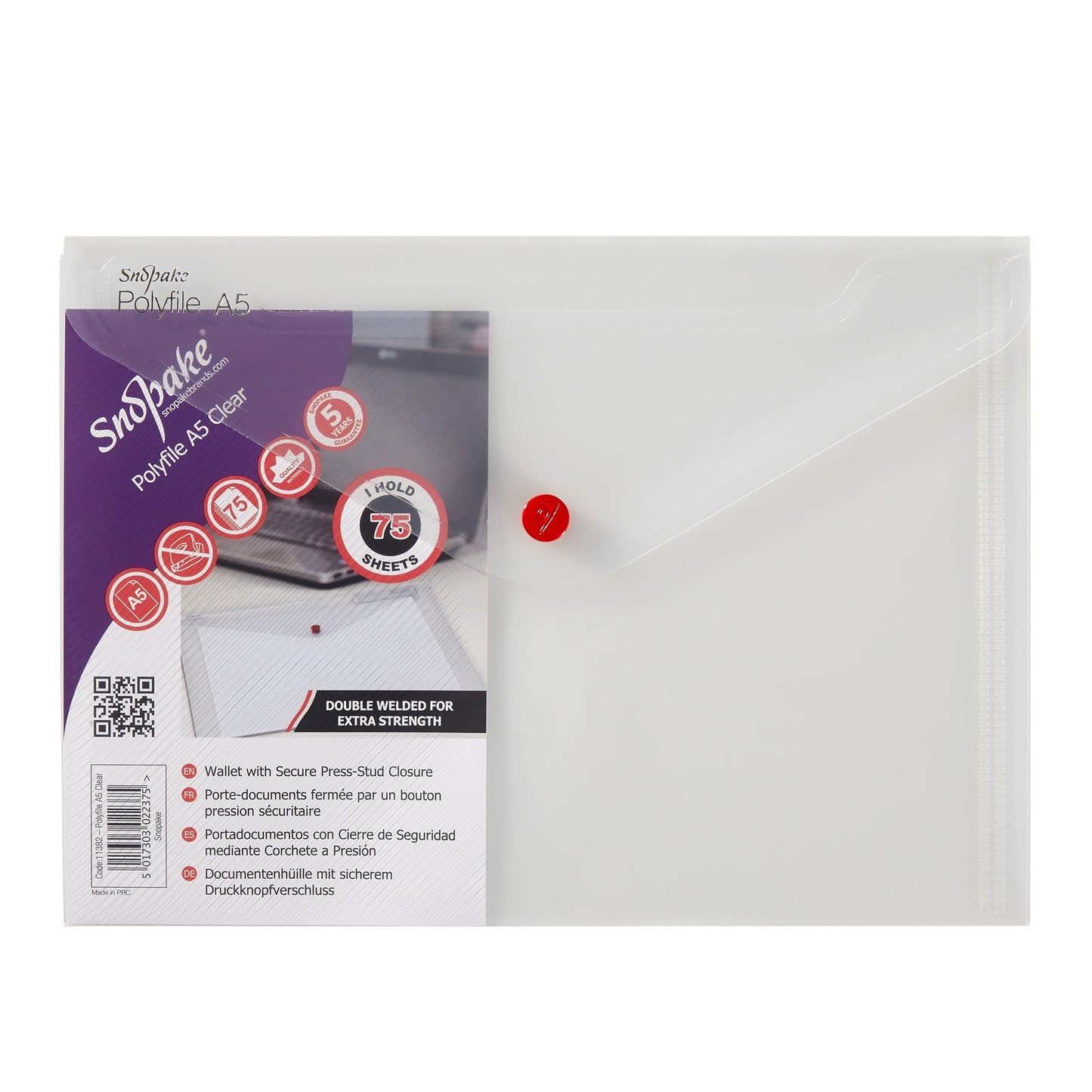 Snopake Polyfile Wallet File Polypropylene A5 Clear (Pack 5) - 11382