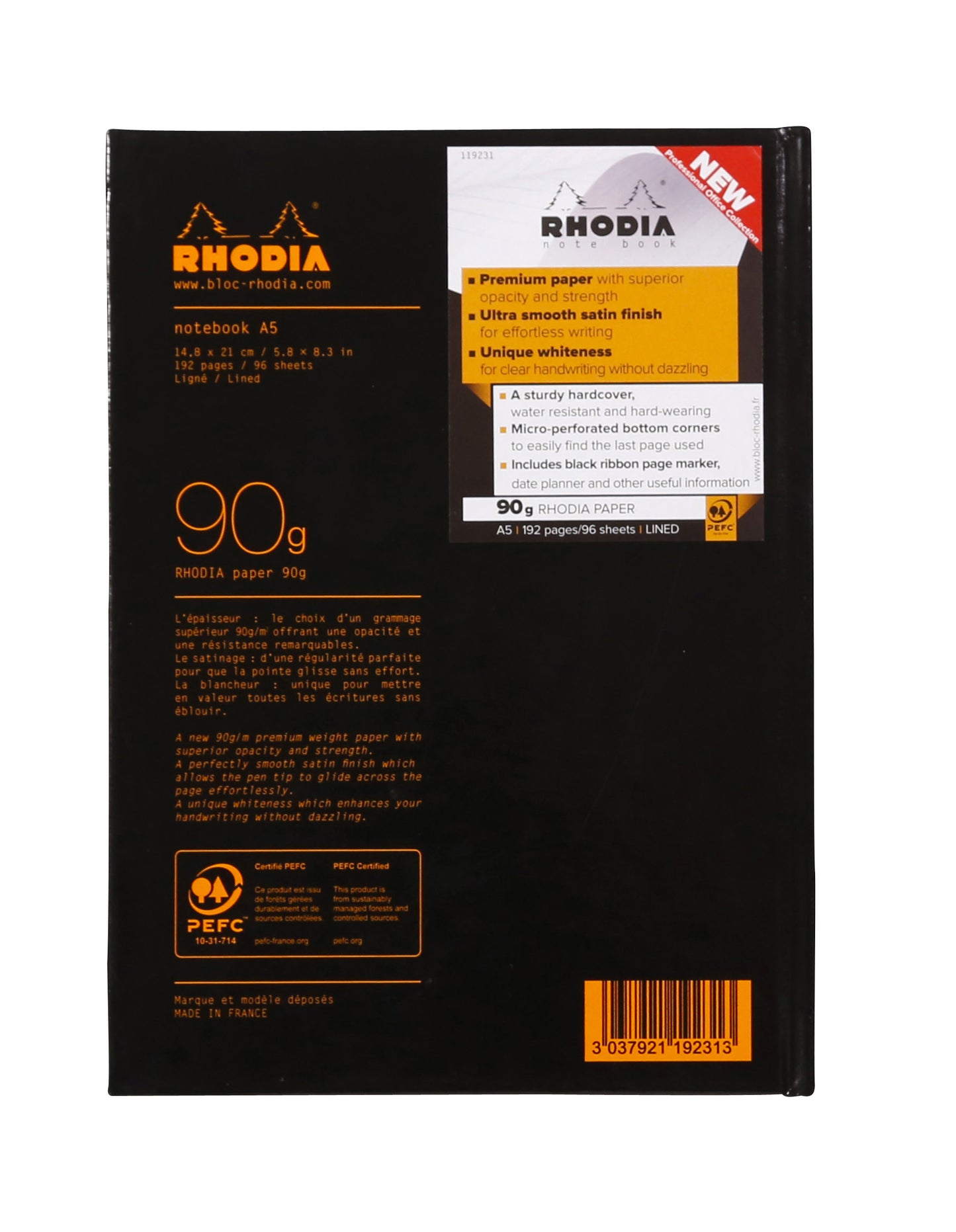 Rhodia A5 Hard Cover Casebound Business Book Ruled 192 Pages Black (Pack 3) - 119231C