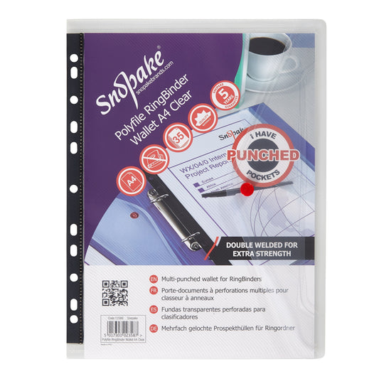 Snopake Polyfile Ring Binder Wallet File A4 Clear (Pack 5) - 12566 - NWT FM SOLUTIONS - YOUR CATERING WHOLESALER