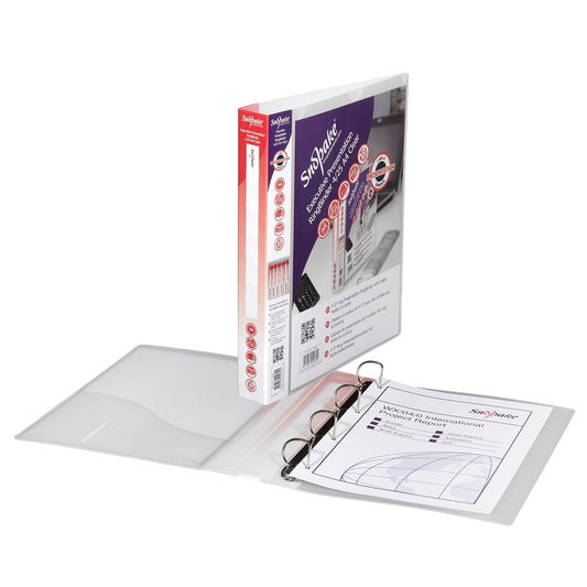 Snopake Executive Presentation Ring Binder Polypropylene 4 D-Ring A4 25mm Rings Clear (Pack 10) - 13386 - NWT FM SOLUTIONS - YOUR CATERING WHOLESALER