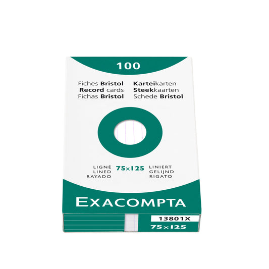 Exacompta Record Cards Ruled 125x75mm White (Pack 100) 13801X - NWT FM SOLUTIONS - YOUR CATERING WHOLESALER