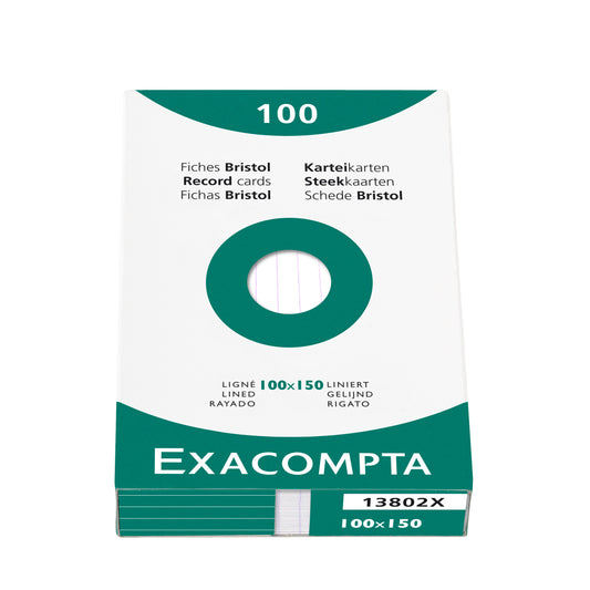 Exacompta Record Cards Ruled 150x100mm White (Pack 100) 13802X - NWT FM SOLUTIONS - YOUR CATERING WHOLESALER