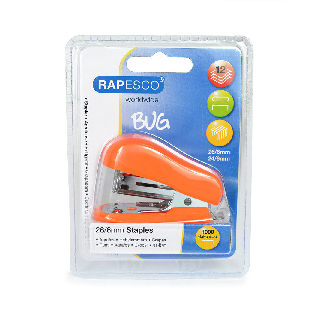 Rapesco Bug Mini Stapler Plastic 12 Sheet Orange - 1410