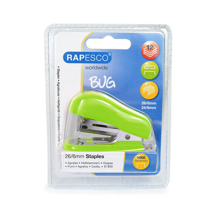 Rapesco Bug Mini Stapler Plastic 12 Sheet Green - 1411