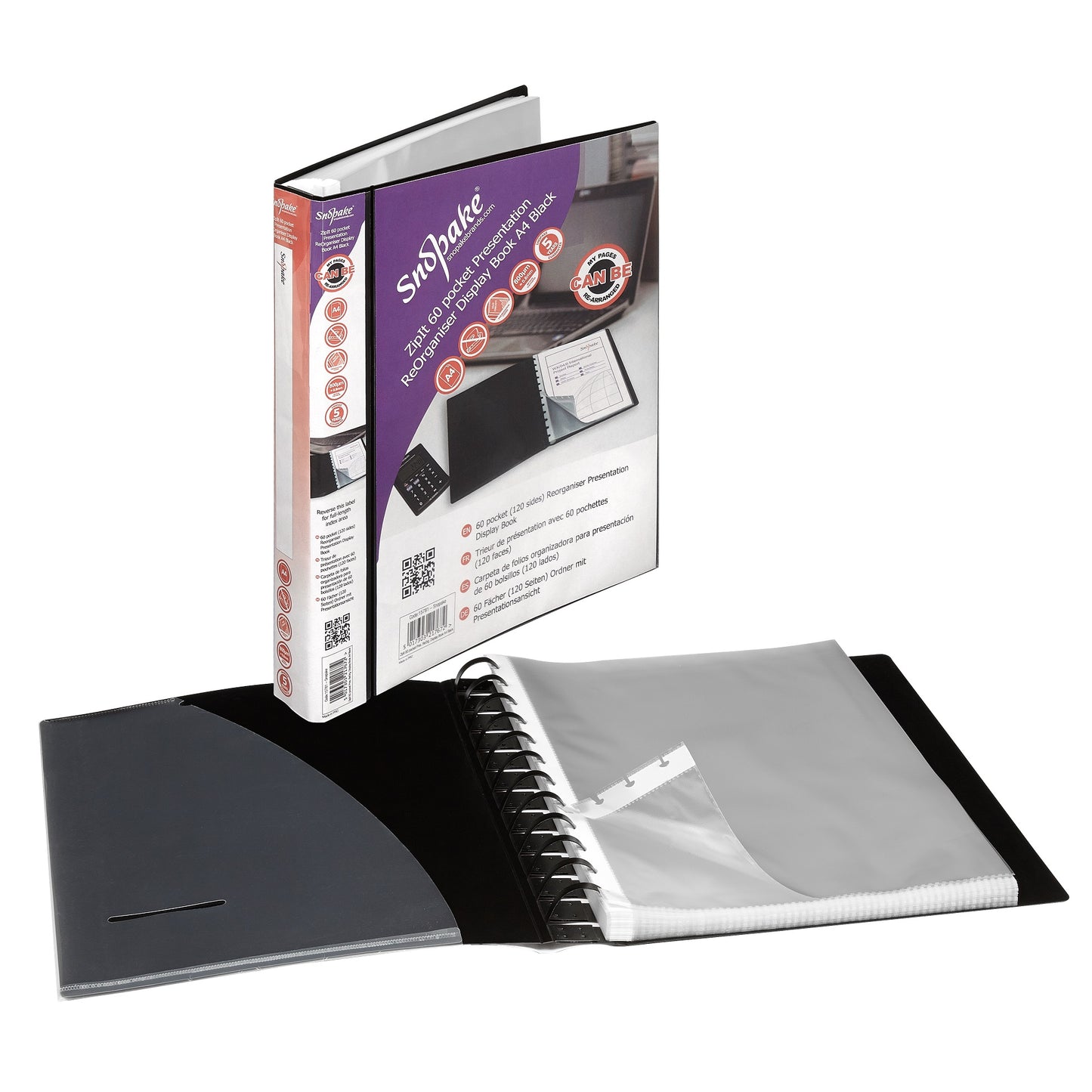 Snopake ReOrganiser A4 Display Book 60 Pocket Black - 15781